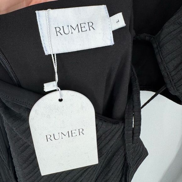 Rumer Oasis Black Ribbed‎ Cut Out Long Sleeve Dress Large NWT - Picture 8 of 12